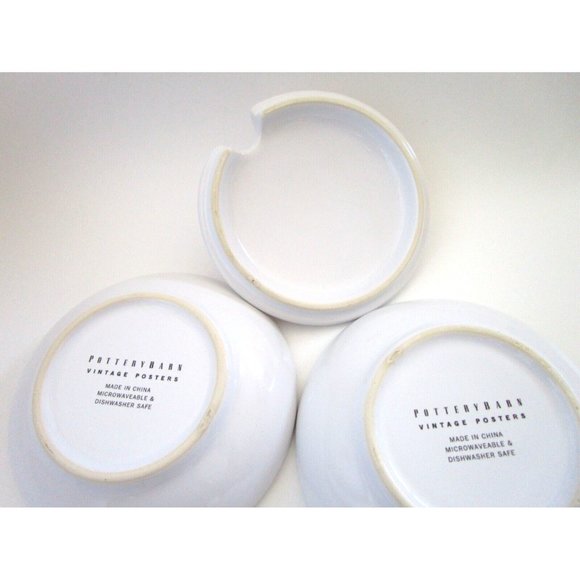 Pottery Barn Parmigiano Olio D'Oliva Bowl Set "Vintage Posters" Dip 4 Bowl/1 Lid - Picture 12 of 15